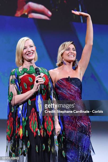 Jury President of the 77th Venice Film Festival Cate Blanchett and Festival Hostess Anna Foglietta attend the closing ceremony at the 77th Venice...
