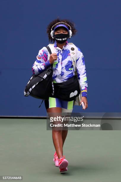 Naomi Osaka of Japan walks on court before her Women's Singles final match against Victoria Azarenka of Belarus on Day Thirteen of the 2020 US Open...