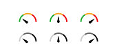 Speedometer color icon set. Gauge simple symbol. Level speed concept in vector flat