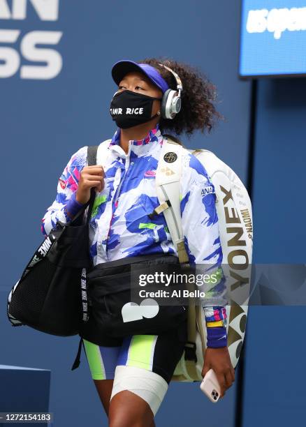 Naomi Osaka of Japan walks on court before her Women's Singles final match against Victoria Azarenka of Belarus on Day Thirteen of the 2020 US Open...