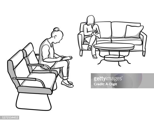 Indbildsk Vær stille Mere 100 Woman Sitting Down On Couch Drawing High Res Illustrations - Getty  Images