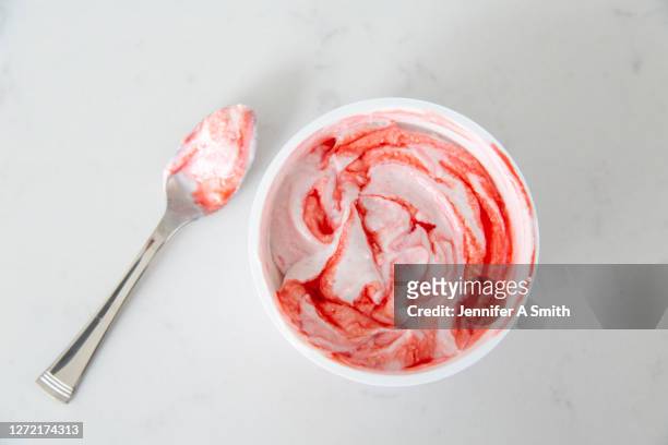 yoghurt - strawberry syrup stock pictures, royalty-free photos & images