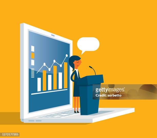 webkonferenz - geschäftsfrau - internet konferenz stock-grafiken, -clipart, -cartoons und -symbole