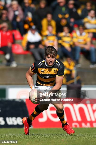 Beauden Barrett of Taranaki in action during the round 1 Mitre 10 Cup match between the Taranaki Bulls and Bay of Plenty Steamers at TET Stadium &...