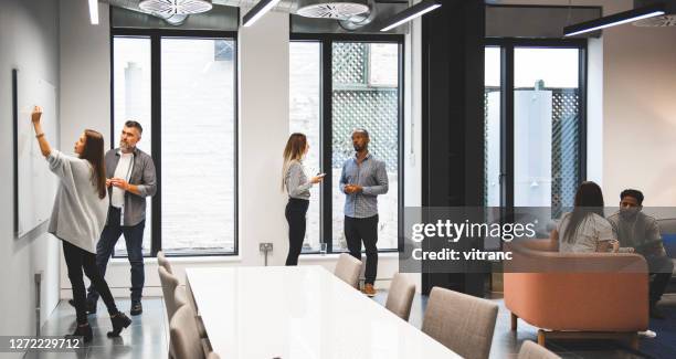 jonge onderneemster opleidingswerknemer, die op tikgrafiek trekt - advisory board stockfoto's en -beelden