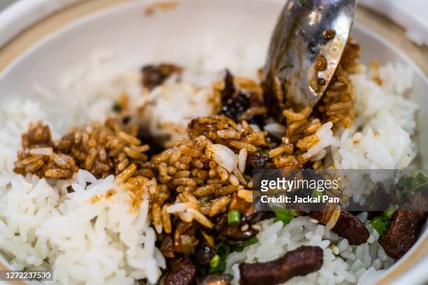 rice with lard - lard stock pictures, royalty-free photos & images