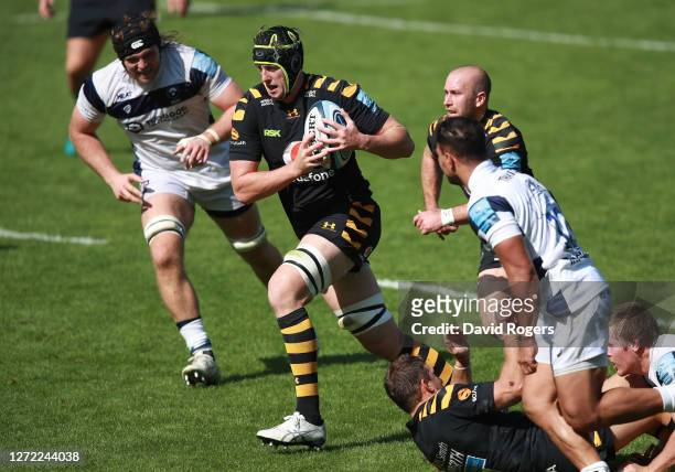 James Gaskell of Wasps charges upfield during the Gallagher Premiership Rugby match between Wasps and Bristol Bears at the Ricoh Arena on September...
