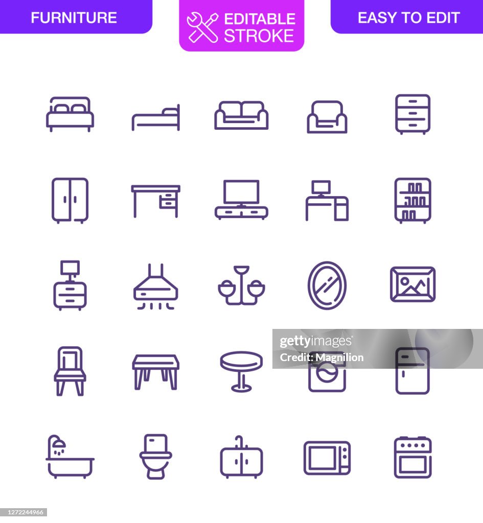 Meubles et appareils ménagers Icônes Définir Trait modifiable