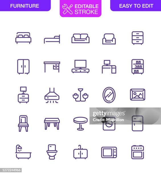 furniture and home appliances icons set editable stroke - bedside table stock illustrations