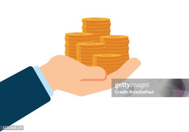 coins in hand - wealth stock illustrations