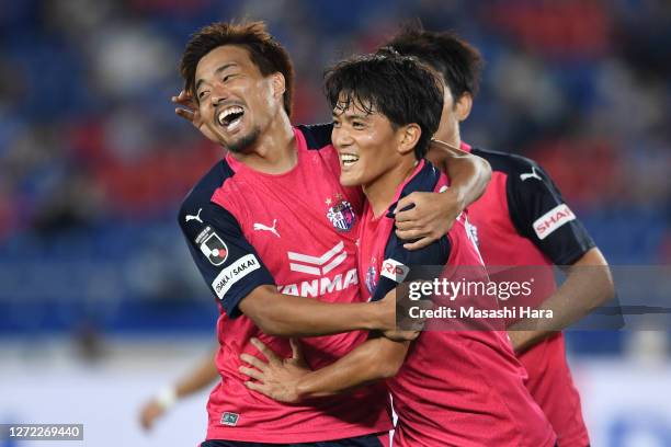 Toshiyuki Takagi of Cerezo Osaka celebrates the second goal during the J.League Meiji Yasuda J1 match between Yokohama F.Marinos and Cerezo Osaka at...