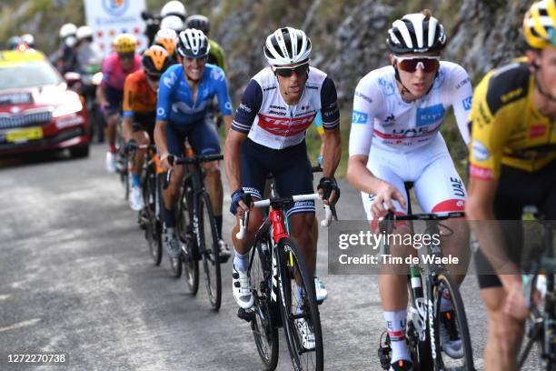 Richie Porte of Australia and Team Trek - Segafredo / Tadej Pogacar of Slovenia and UAE Team Emirates White Best Young Rider Jersey /during the 107th...