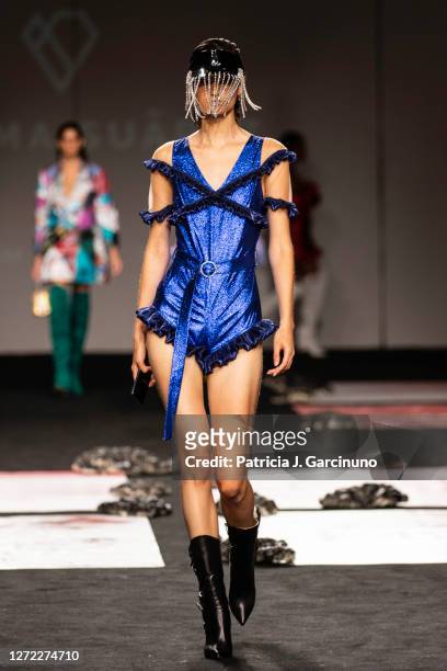 Model walks the runway at the Paloma Suárez fashion show during Mercedes Benz Fashion Week Madrid Spring/Summer 2021 at Ifema on September 13, 2020...