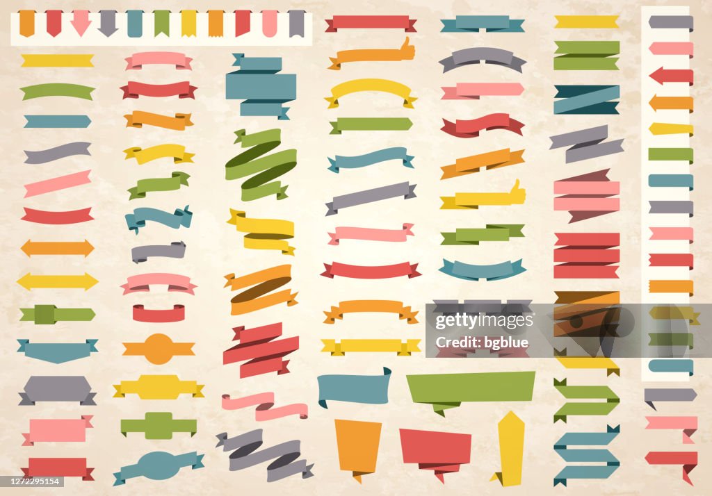 Set of Colorful Vintage Ribbons, Banners, badges, Labels - Design Elements on retro background