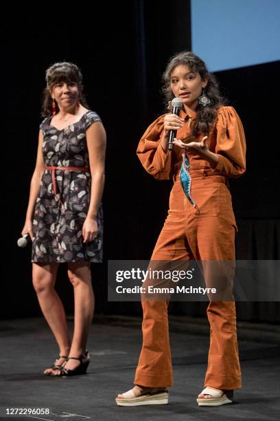 Tracey Deer and Kiawentiio speak onstage at the 2020 Toronto International Film Festival screening of 'Beans' at TIFF Bell Lightbox on September 13,...