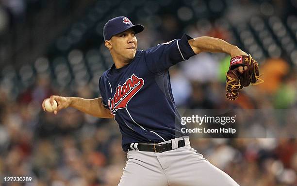 Ubaldo Jimenez of the Cleveland Indians pitches in the second inning during the game against the Detroit Tigers at Comerica Park on September 26,...