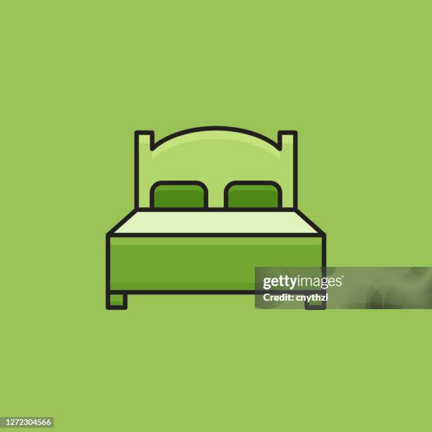 stockillustraties, clipart, cartoons en iconen met flat line design style twin bed pictogram, contour symbool vector illustratie - couple in bed