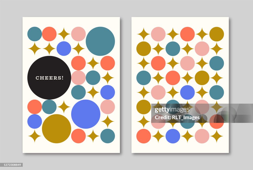 Greeting card designs with retro midcentury graphics