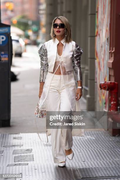 Fashion influencer Olga Ferrara is seen in Soho on September 13, 2020 in New York City.