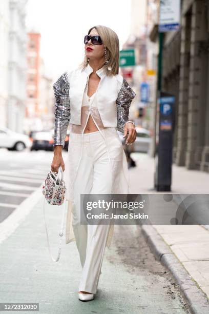 Fashion influencer Olga Ferrara is seen in Soho on September 13, 2020 in New York City.