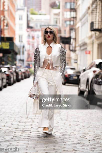 Fashion influencer Olga Ferrara is seen in Soho on September 13, 2020 in New York City.