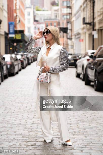 Fashion influencer Olga Ferrara is seen in Soho on September 13, 2020 in New York City.