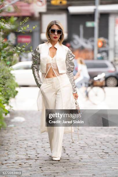 Fashion influencer Olga Ferrara is seen in Soho on September 13, 2020 in New York City.