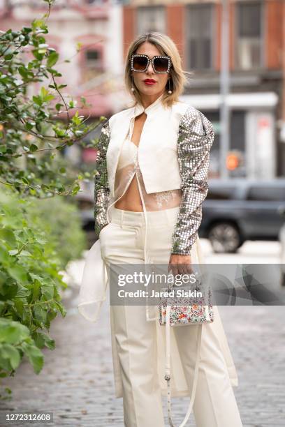 Fashion influencer Olga Ferrara is seen in Soho on September 13, 2020 in New York City.
