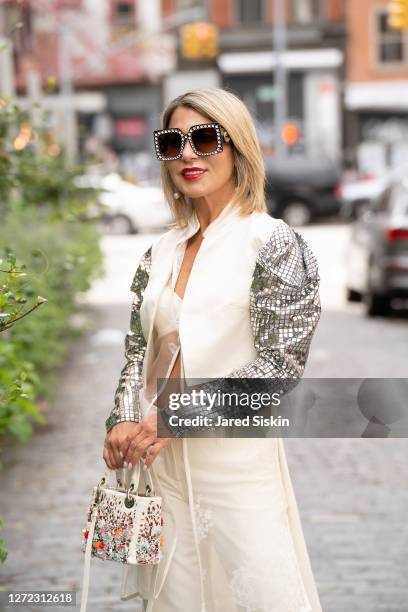 Fashion influencer Olga Ferrara is seen in Soho on September 13, 2020 in New York City.