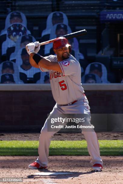 Albert Pujols of the Los Angeles Angels bats during the eighth inning against the Colorado Rockies at Coors Field on September 13, 2020 in Denver,...