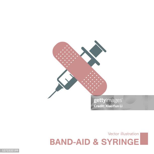 vector drawn band-aid and syringe. - bandage stock illustrations