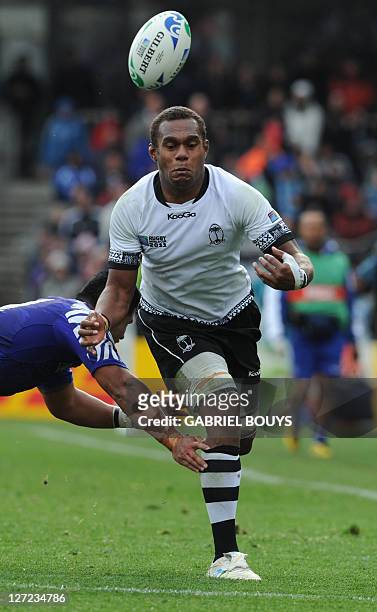 Fiji's lock Leone Nakarawa runs during the 2011 Rugby World Cup pool D match Fiji vs Samoa at the Eden Park stadium in Auckland on September 25,...