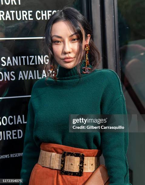 Jessica Wang is seen arriving to Jason Wu - September 2020 during New York Fashion Week at Spring Studios on September 13, 2020 in New York City.