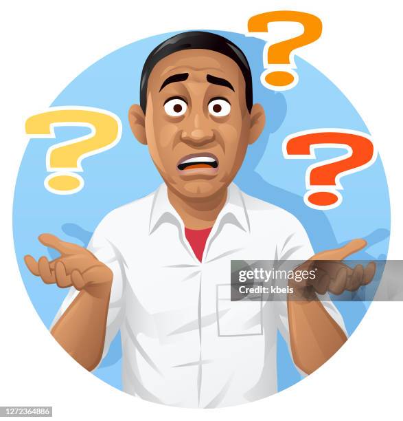 ilustraciones, imágenes clip art, dibujos animados e iconos de stock de hombre confundido hombros encogiéndose - hombre nervioso