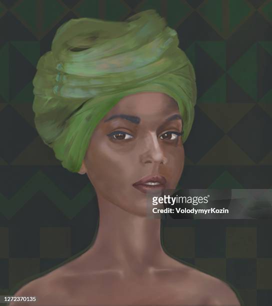 ilustrações de stock, clip art, desenhos animados e ícones de picturesque portrait of a woman of african type falashi - turbante indiano