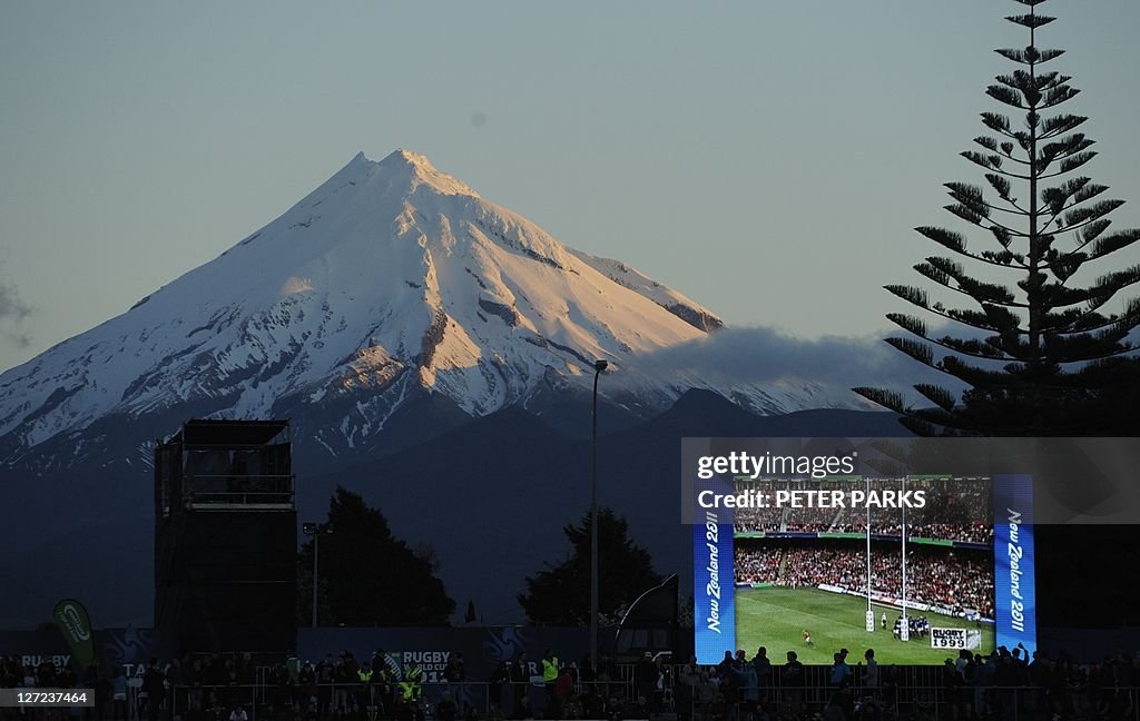 Next Rugby Match Rugby match is seen on a big screen with Mount Taranaki in the... News ...