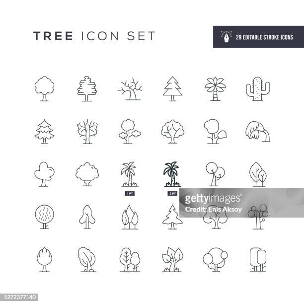 tree editable stroke line icons - tree stock illustrations