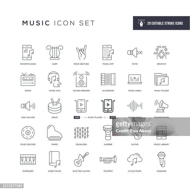 illustrations, cliparts, dessins animés et icônes de icônes de ligne de course modifiables de musique - instrument de musique