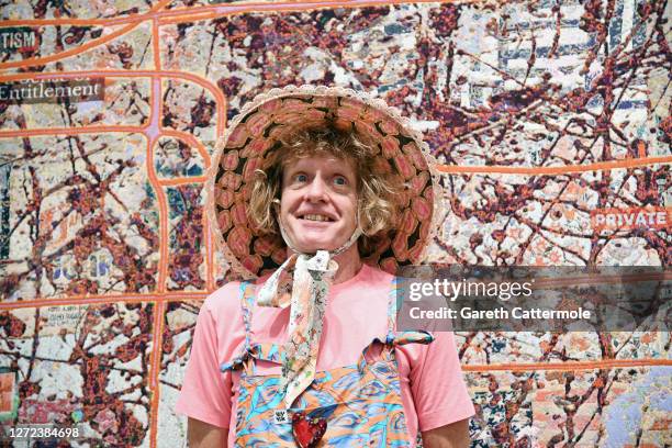 Artist Grayson Perry poses at the "Grayson Perry: The Most Specialest Relationship" photocall at Victoria Miro Gallery on September 14, 2020 in...