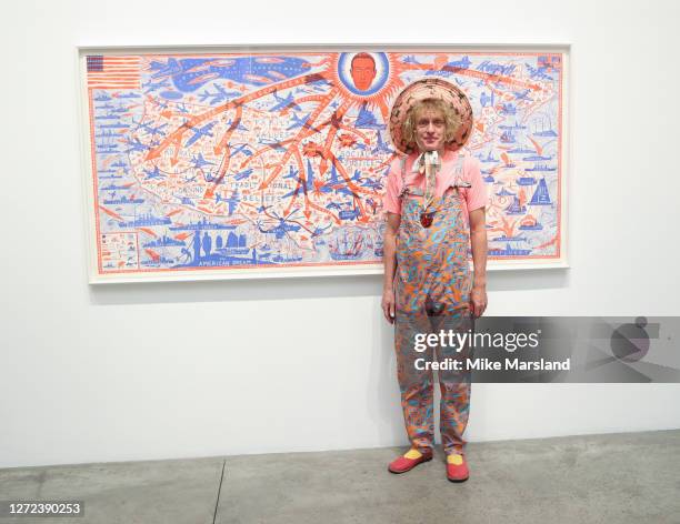 Grayson Perry during the "Grayson Perry: The Most Specialest Relationship" photocall at Victoria Miro Gallery on September 14, 2020 in London,...