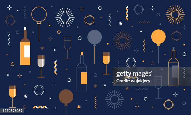 new year's party festive birthday background and icon set - birthday pattern stock illustrations