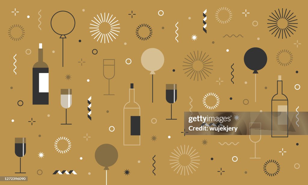 Neujahrsparty festlichen Geburtstag Hintergrund und Icon-Set