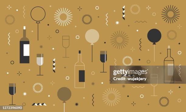 new year's party festive birthday background and icon set - bottle stock illustrations