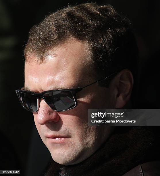 Russian President Dmitry Medvedev watches military exercises at a polygon in Chebarkul on September 27 Russia. Yesterday the Russian President fired...