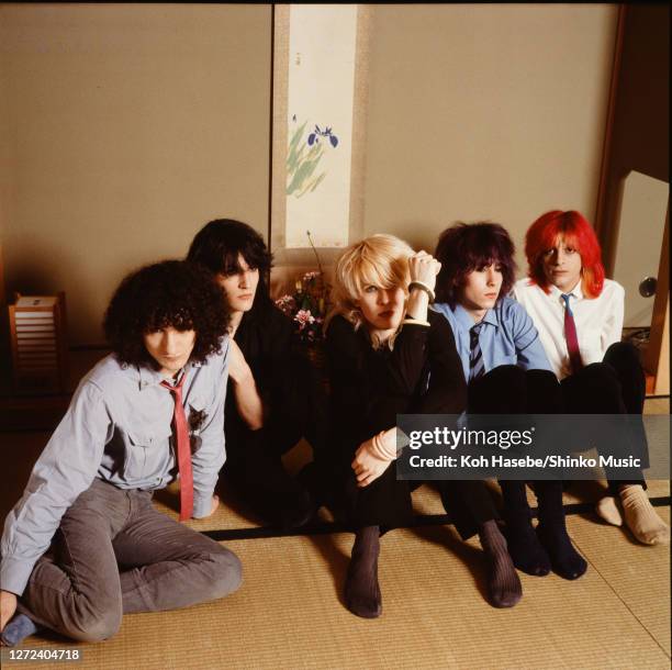 English new wave band Japan, photo session at a hotel in Tokyo, Japan, March 1979. Rob Dean ,Steve Jansen ,David Sylvian , Richard Barbieri ,Mick...