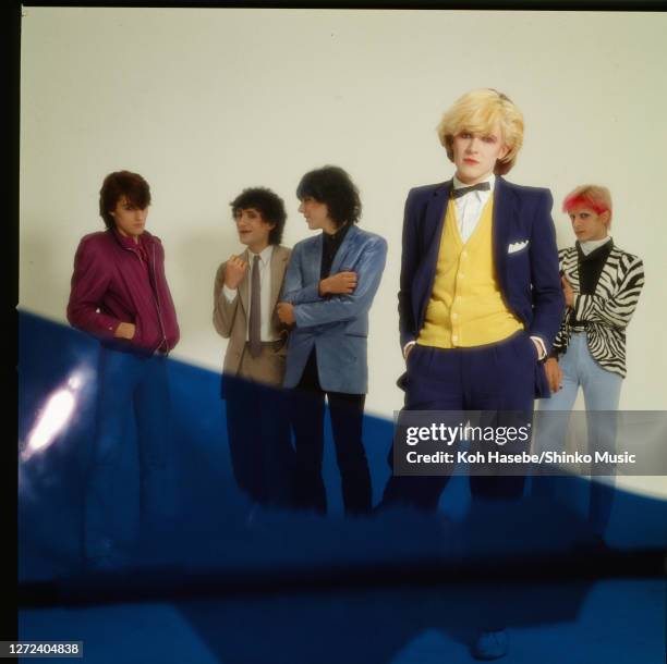 English new wave band Japan, photo session at a photo studio in Tokyo, Japan, March 1980. Steve Jansen ,Rob Dean ,Richard Barbieri , David Sylvian...