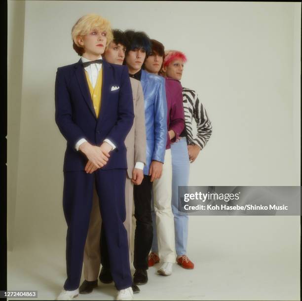 English new wave band Japan, photo session at a photo studio in Tokyo, Japan, March 1980. David Sylvian , Rob Dean , Richard Barbieri , Steve Jansen...