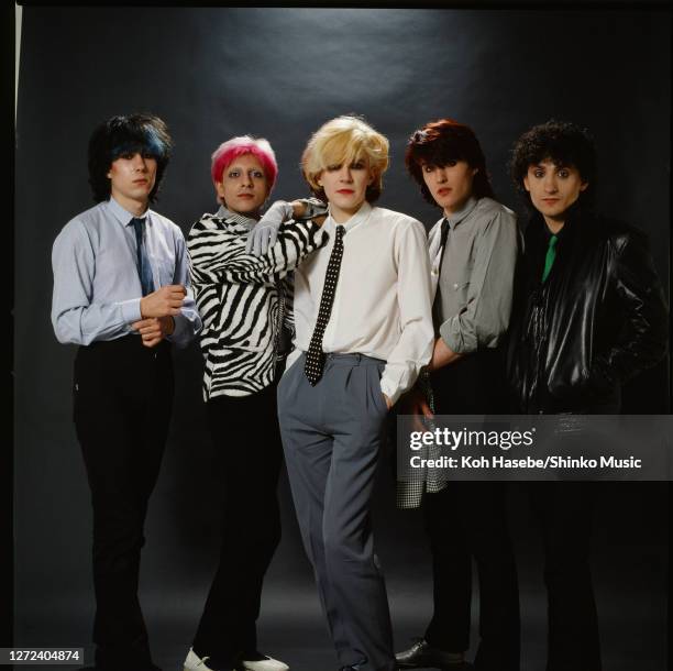 English new wave band Japan, photo session at a photo studio in Tokyo, Japan, March 1980. Richard Barbieri , Mick Karn ,David Sylvian , Steve Jansen...