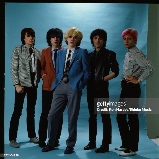 English new wave band Japan, photo session at a photo studio in Tokyo, Japan, March 1980. Steve Jansen ,Richard Barbieri ,David Sylvian ,Rob Dean ,...