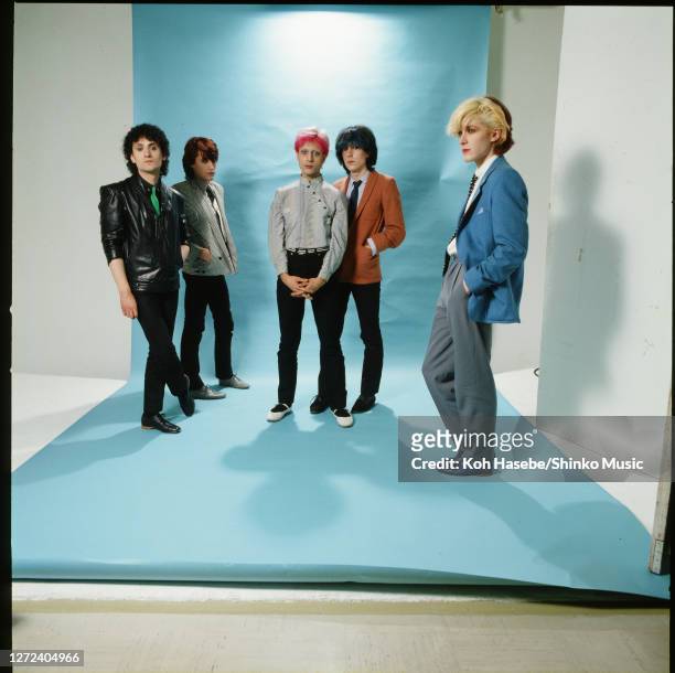 English new wave band Japan, photo session at a photo studio in Tokyo, Japan, March 1980. Rob Dean ,Steve Jansen , Mick Karn ,Richard Barbieri ,David...